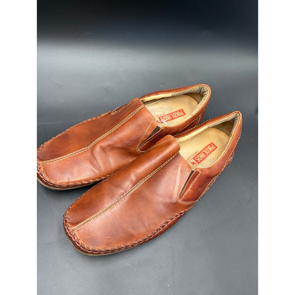 Pikolinos Jerez Mens Tan Brown Leather Slip On Loafers Whipstitch Shoes Size 46